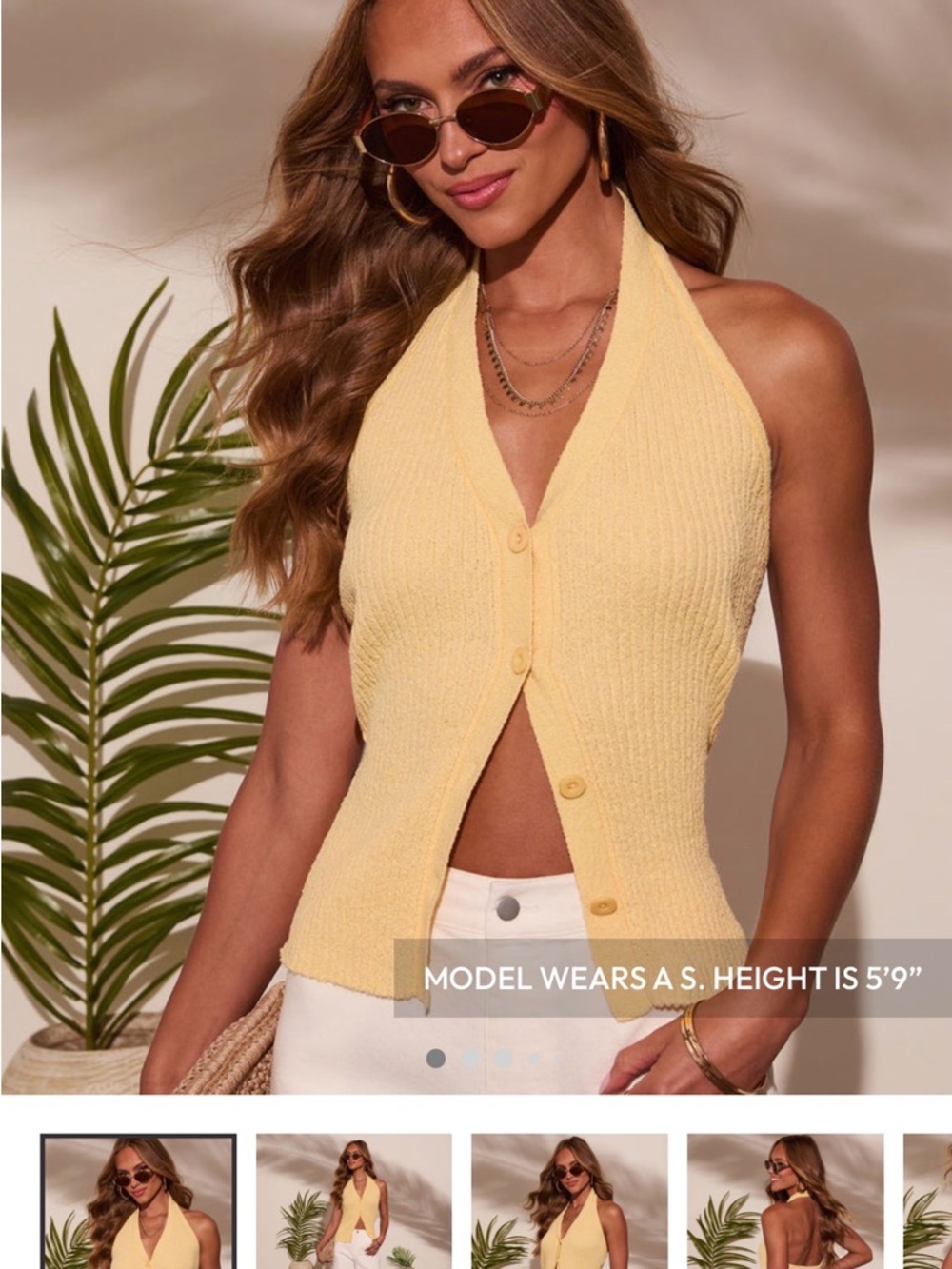 Vici Yellow Halter Button-Front Knit Top